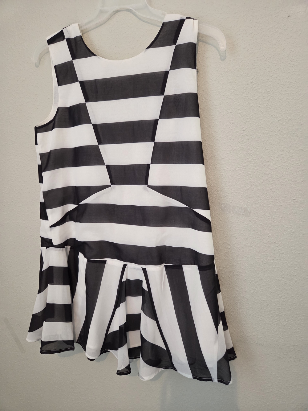 Black & White Striped Sleeveless Ruffle Hem Dress